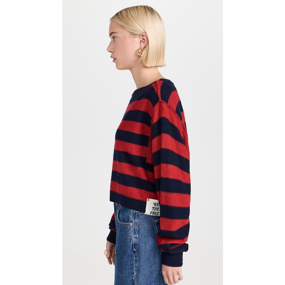 Free People We The Free Into The Blue Pullover Sweater NWT Navy Red Stripe - Picture 3 of 3
